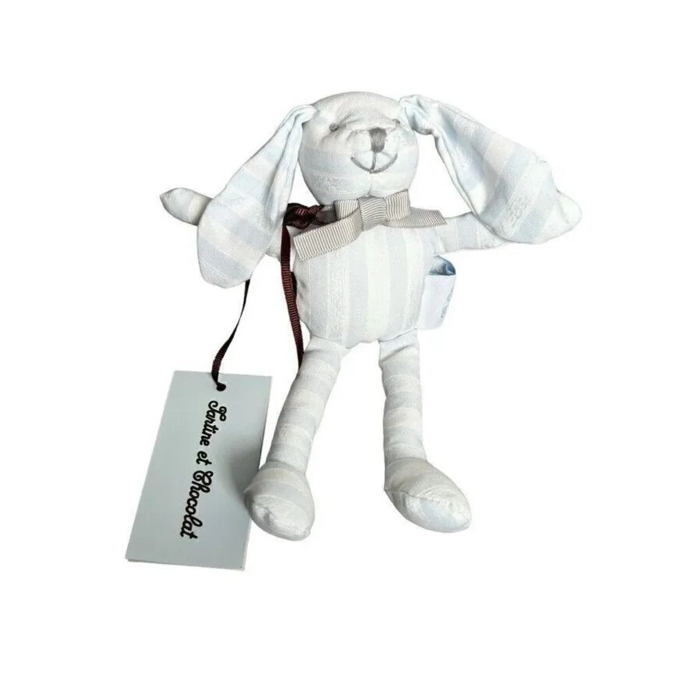 Tartine Et Chocolat striped bunny rabbit plush toy NWT Blue & White